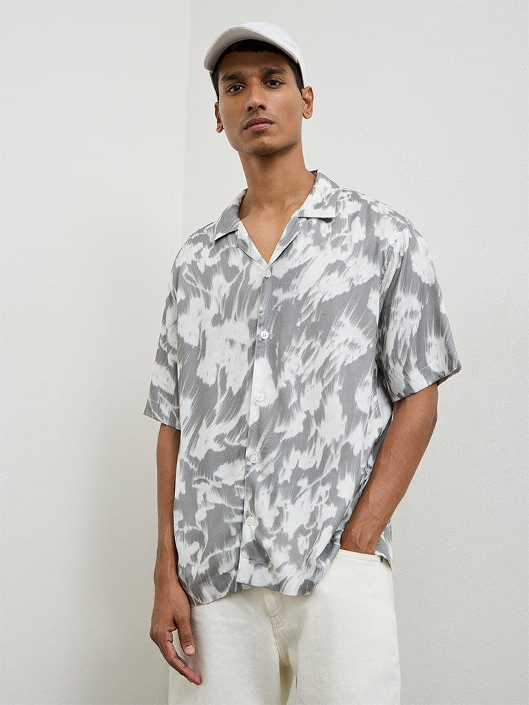 Nuon Grey Printed Relaxed-Fit Shirt
