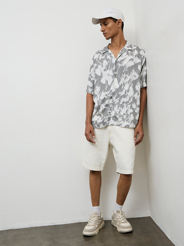 Nuon Grey Printed Relaxed-Fit Shirt