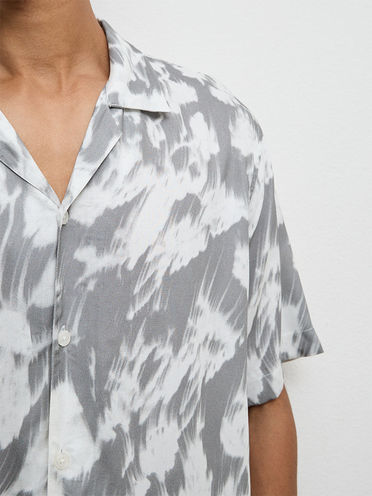 Nuon Grey Printed Relaxed-Fit Shirt