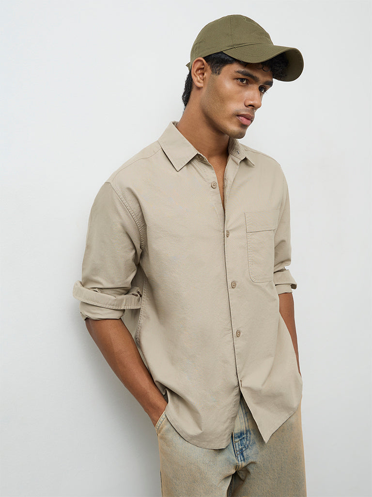 Nuon Light Beige Relaxed-Fit Cotton Shirt
