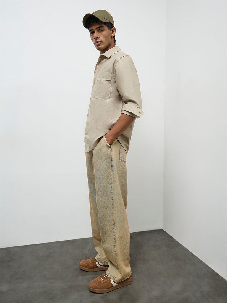 Nuon Light Beige Relaxed-Fit Cotton Shirt