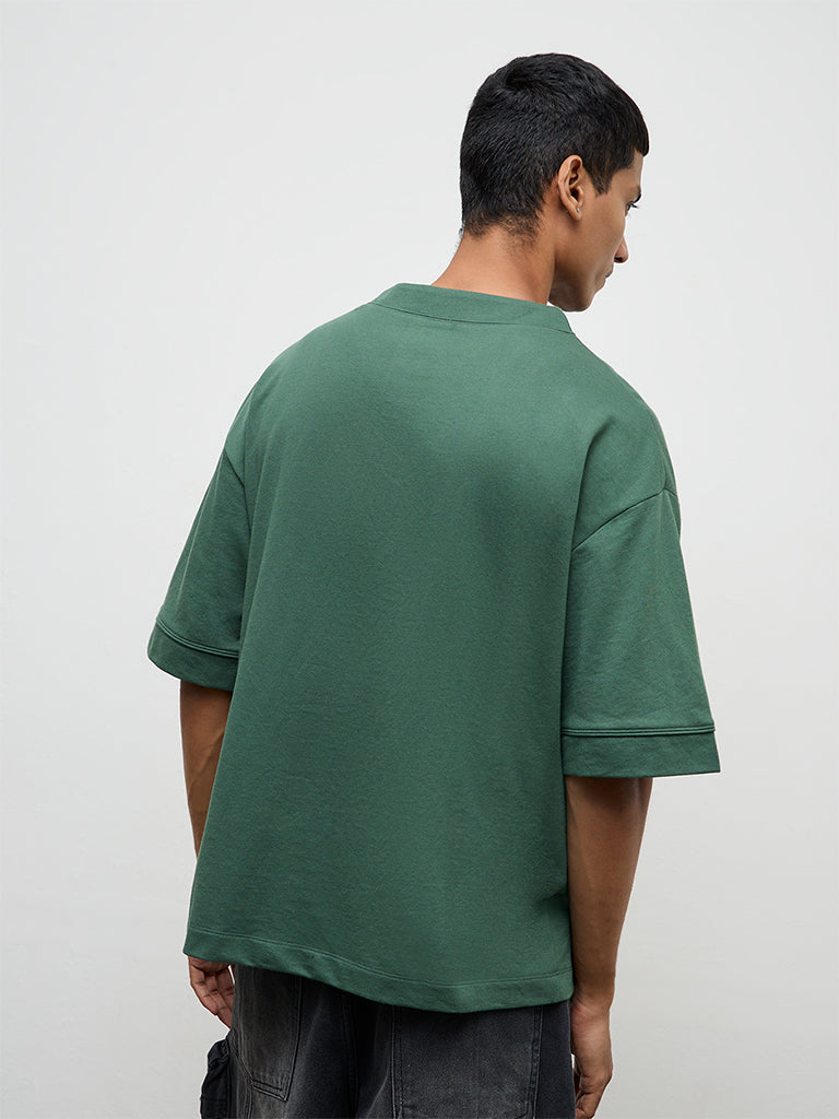 Nuon Green Typographic Relaxed-Fit Cotton-Blend Shirt