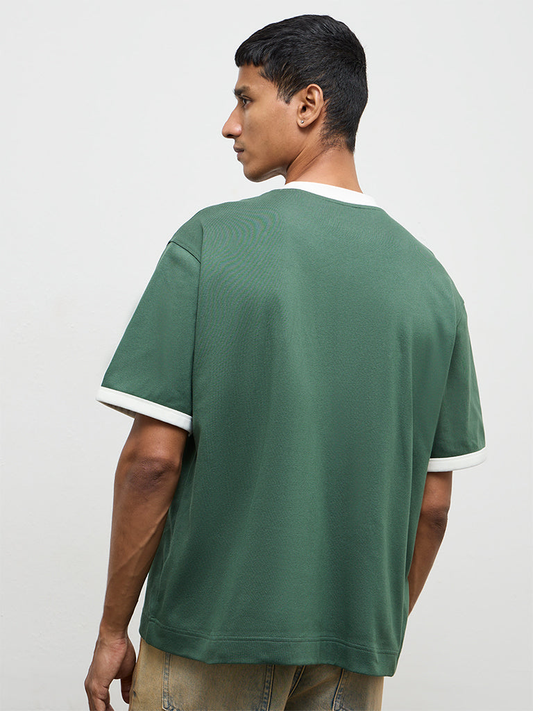 Nuon Green Solid Relaxed-Fit Cotton-Blend T-Shirt