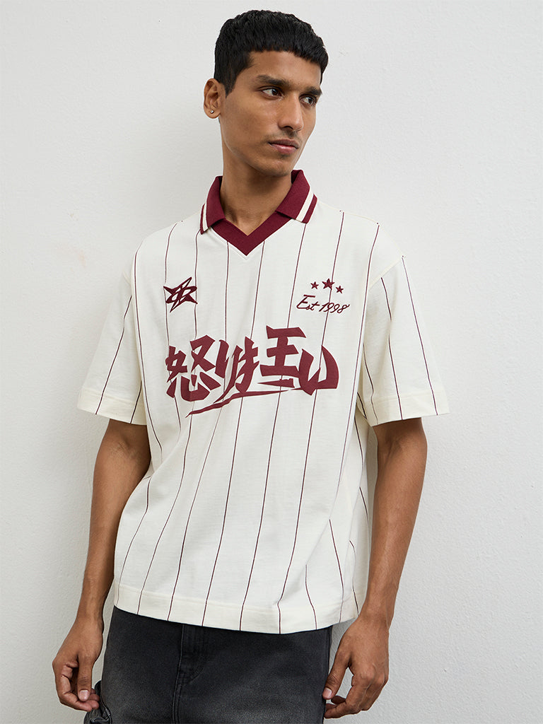 Nuon White Printed Relaxed-Fit Cotton T-Shirt