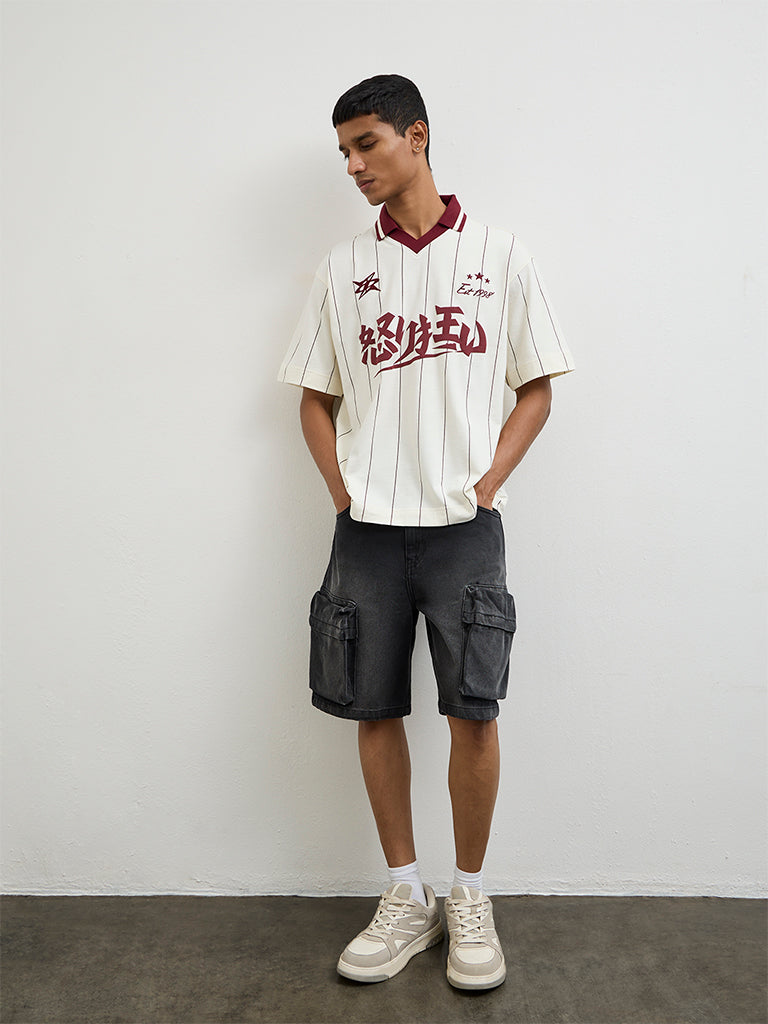 Nuon White Printed Relaxed-Fit Cotton T-Shirt