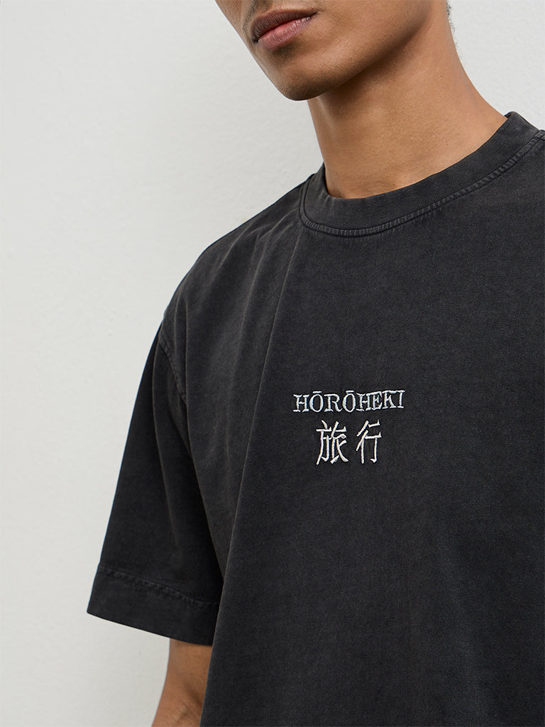 Nuon Charcoal Printed Relaxed-Fit Cotton T-Shirt