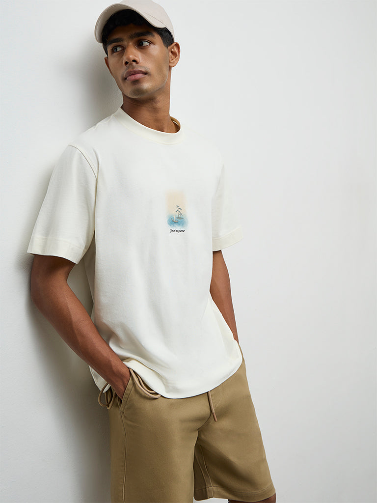 Nuon Off-White Scenic-Printed Relaxed-Fit Cotton T-Shirt