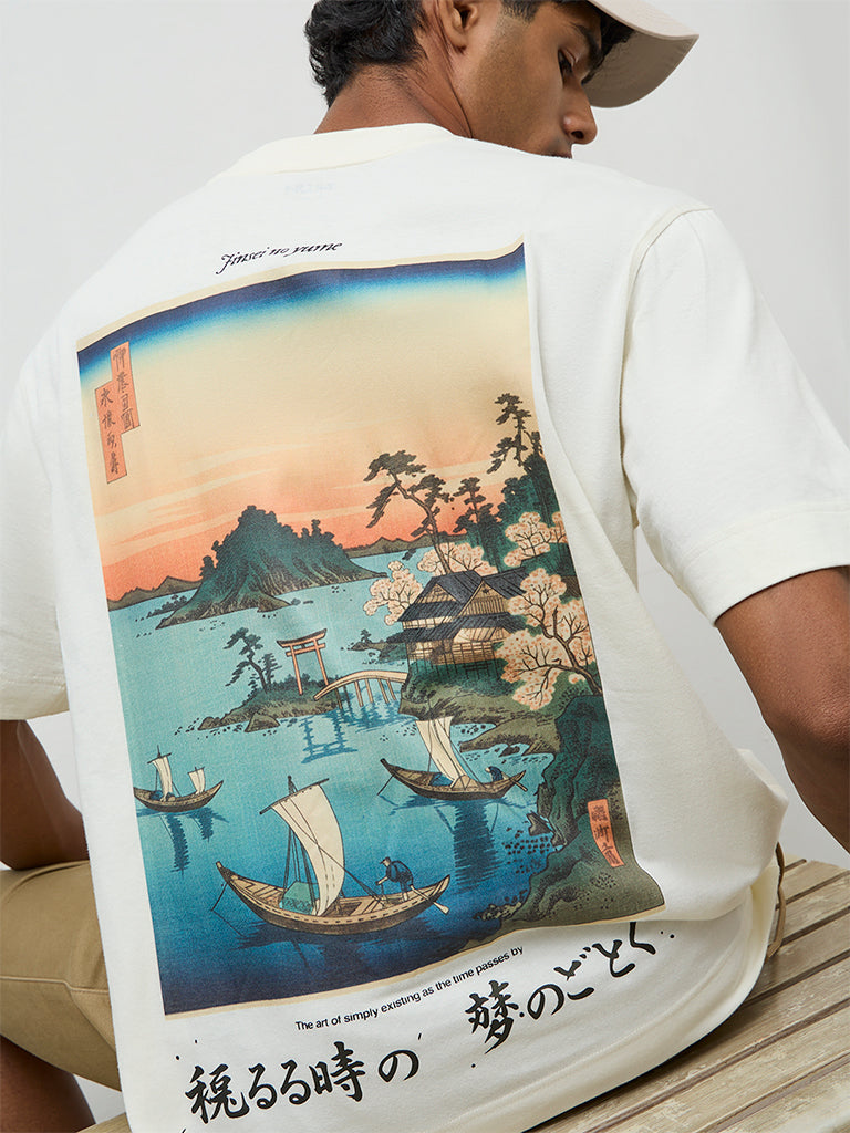 Nuon Off-White Scenic-Printed Relaxed-Fit Cotton T-Shirt