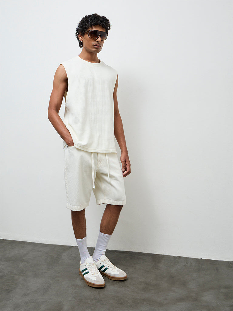 Nuon Off-White Textured Relaxed-Fit Cotton T-Shirt