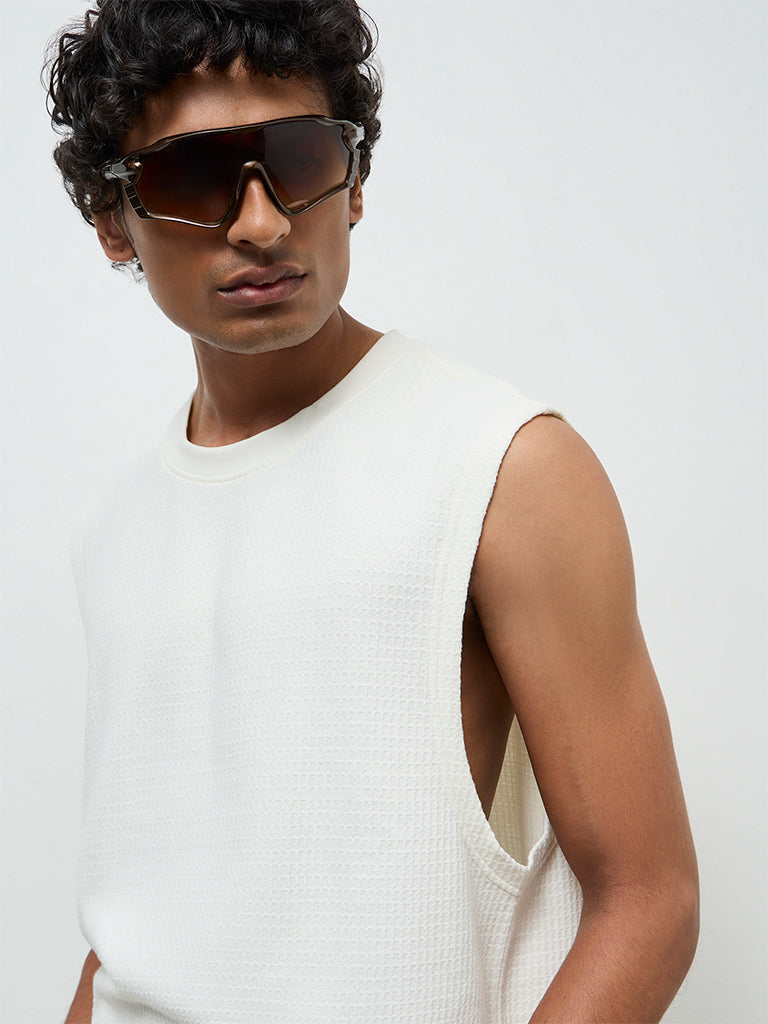 Nuon Off-White Textured Relaxed-Fit Cotton T-Shirt