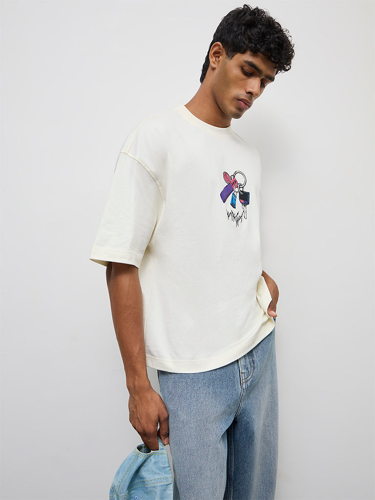 Nuon Off-White Graphic Printed Relaxed-Fit Cotton T-Shirt