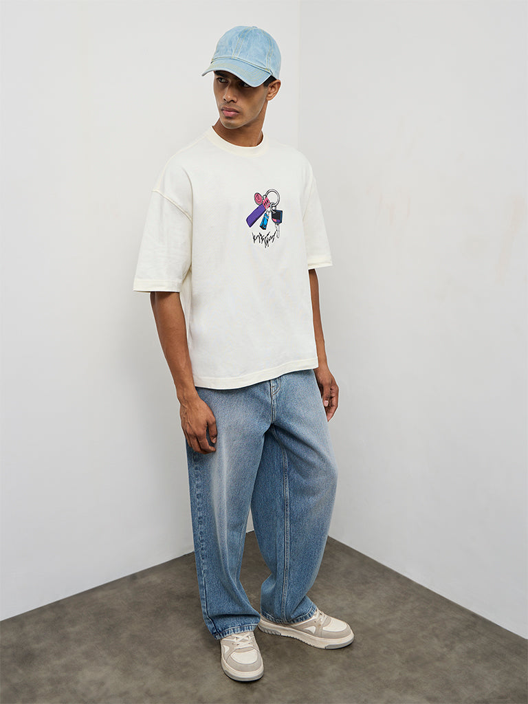 Nuon Off-White Graphic Printed Relaxed-Fit Cotton T-Shirt