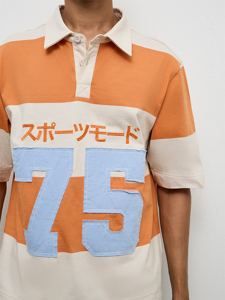 Nuon Orange Color-Blocked Relaxed-Fit Cotton Polo T-Shirt