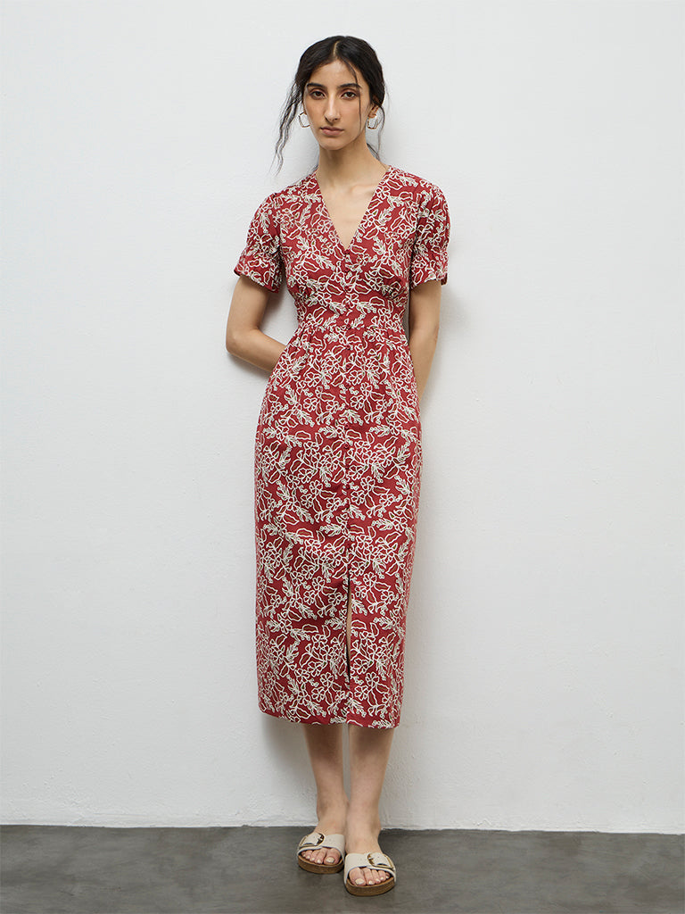 Bombay Paisley Rust Printed Cotton A-Line Dress