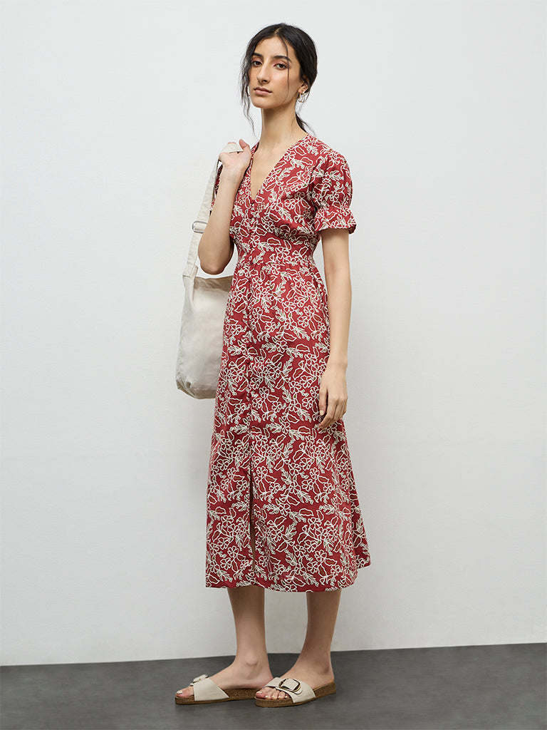Bombay Paisley Rust Printed Cotton A-Line Dress