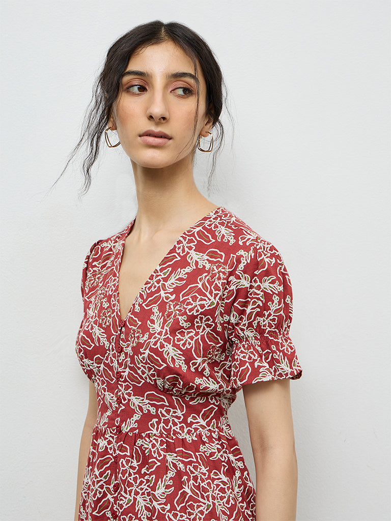 Bombay Paisley Rust Printed Cotton A-Line Dress