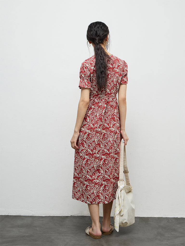Bombay Paisley Rust Printed Cotton A-Line Dress