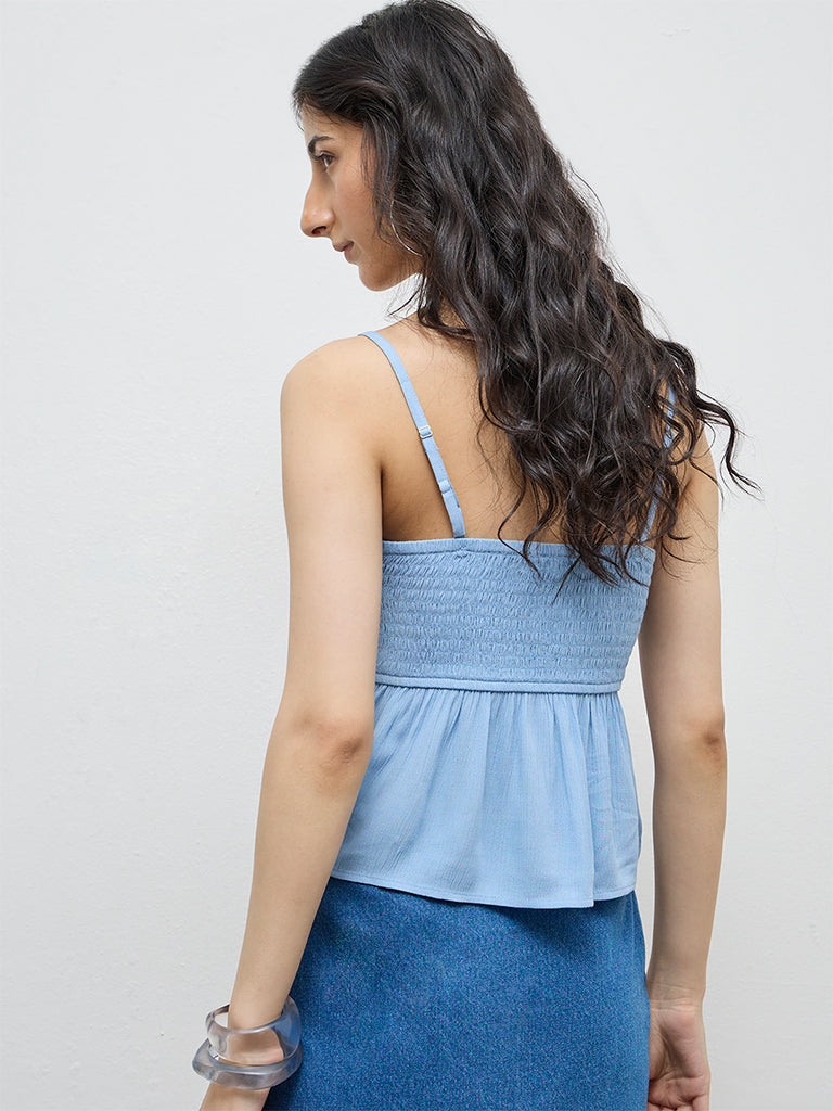 Bombay Paisley Blue Crochet Cotton-Blend Top