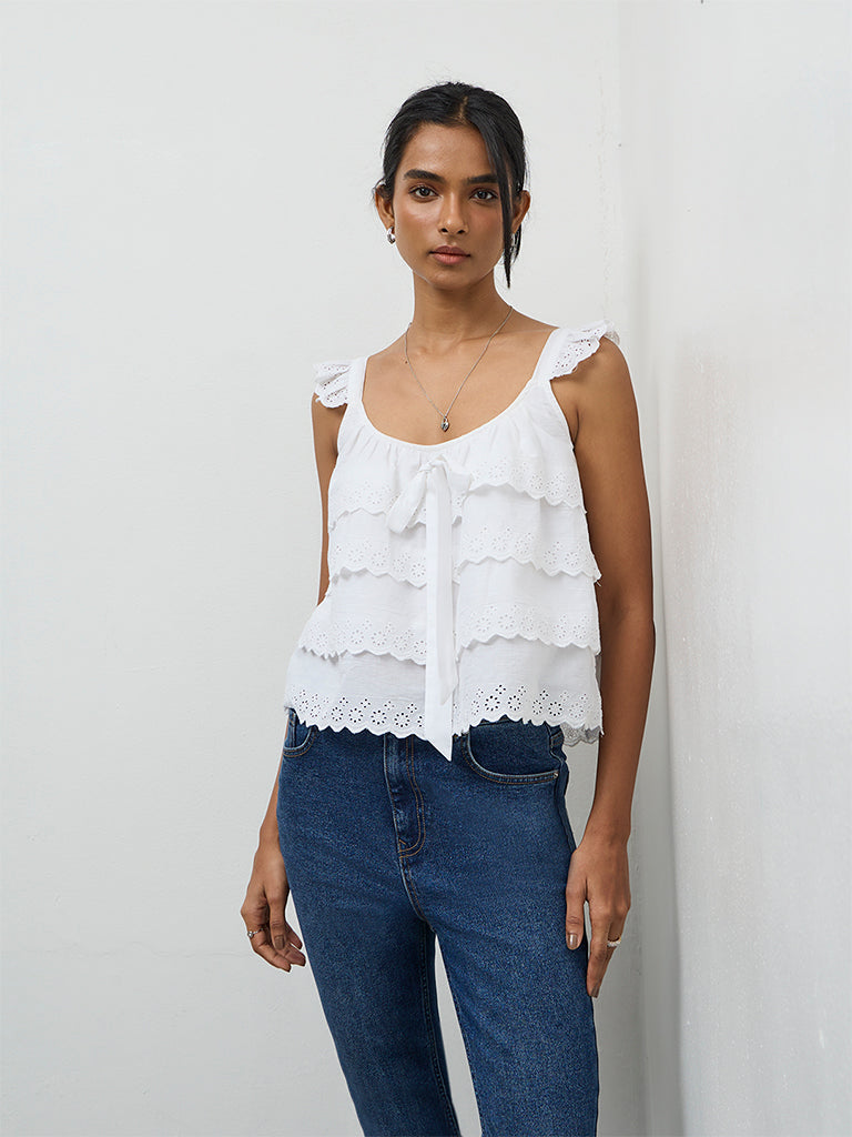 LOV White Broderie Anglaise Top