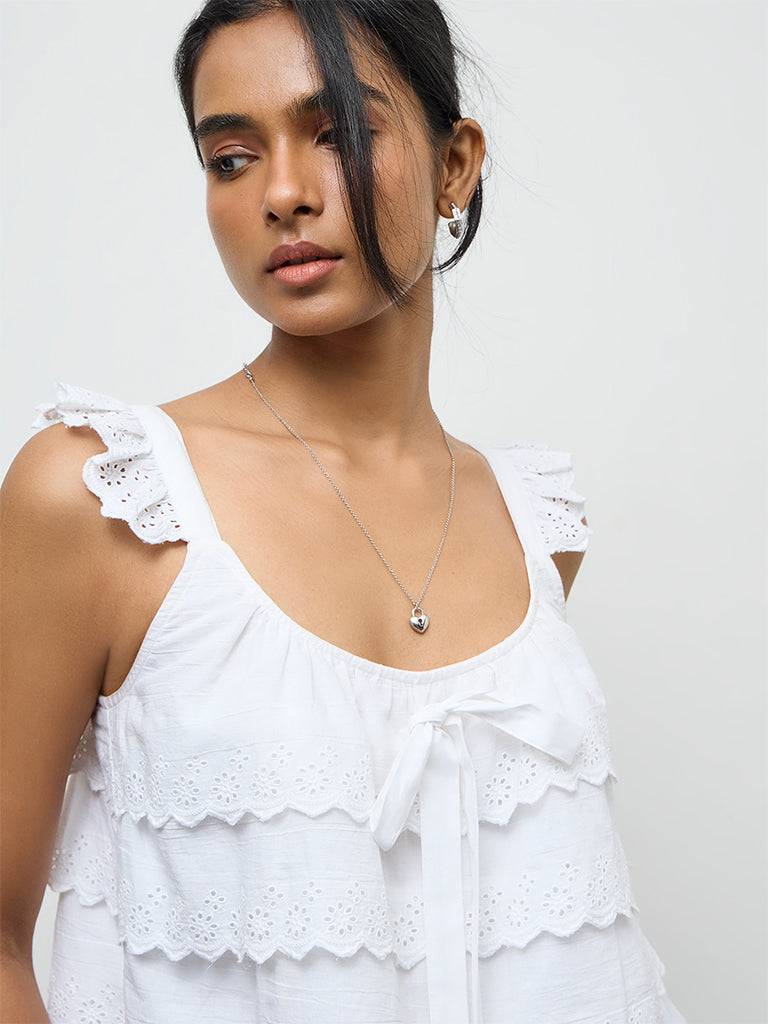 LOV White Broderie Anglaise Top