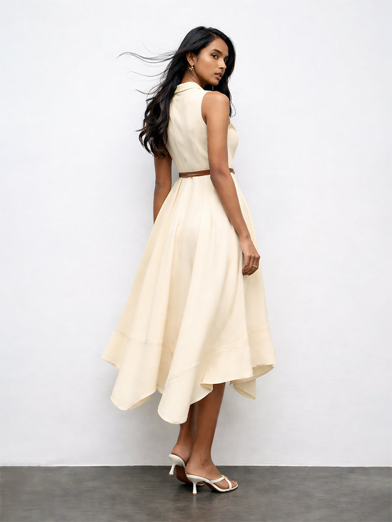 LOV Off-White Cotton-Blend A-Line Dress with Belt