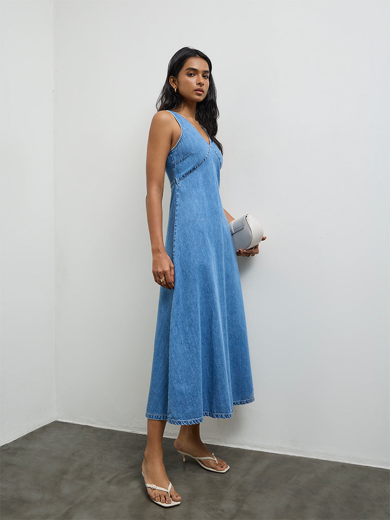 LOV Light Blue Denim A-Line Dress