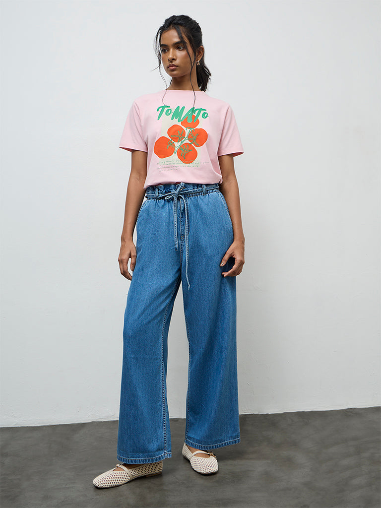 LOV Blue Solid High-Rise Jeans with Belt