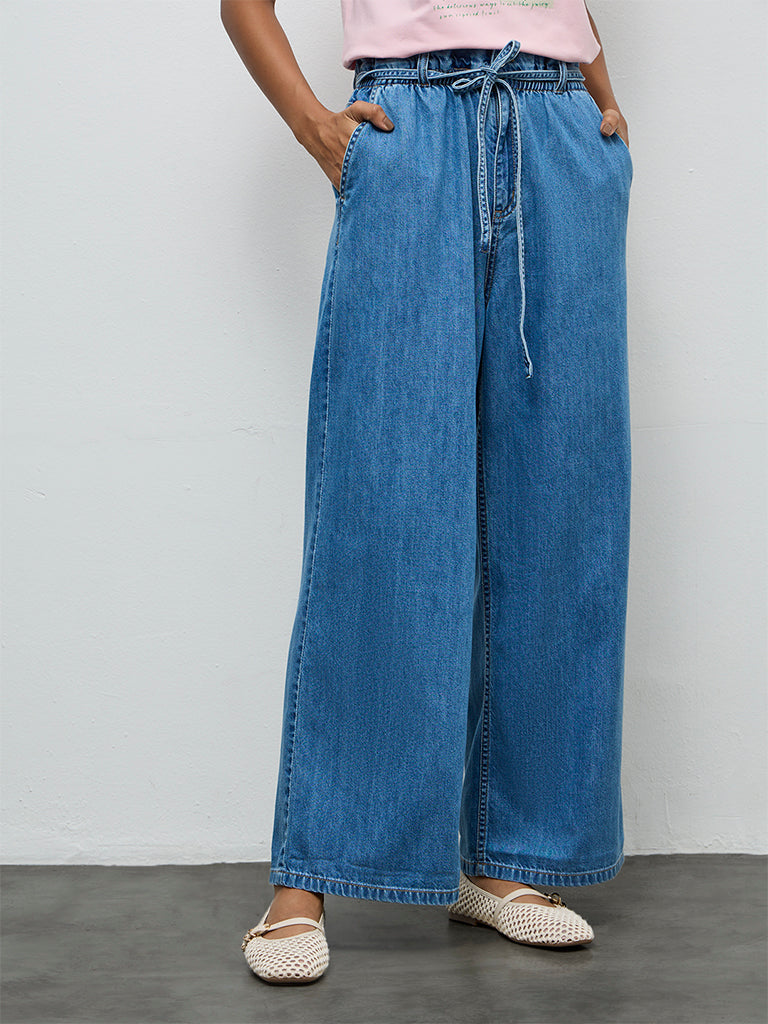 LOV Blue Solid High-Rise Jeans with Belt