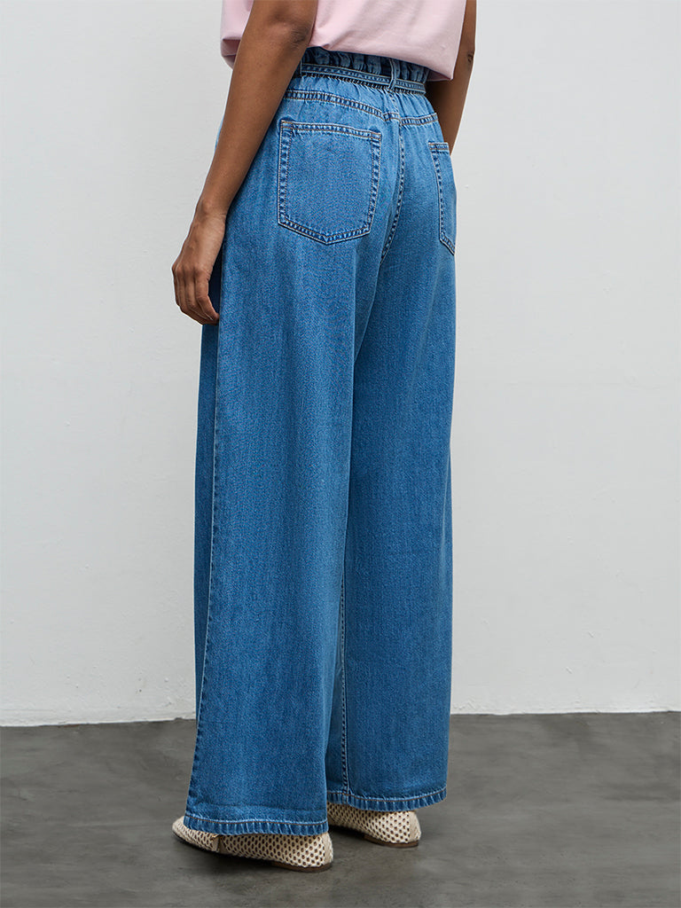 LOV Blue Solid High-Rise Jeans with Belt