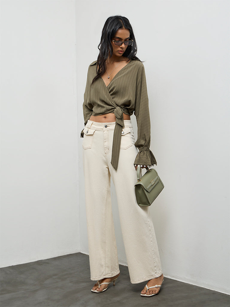 LOV Off-White Solid High-Rise Jeans