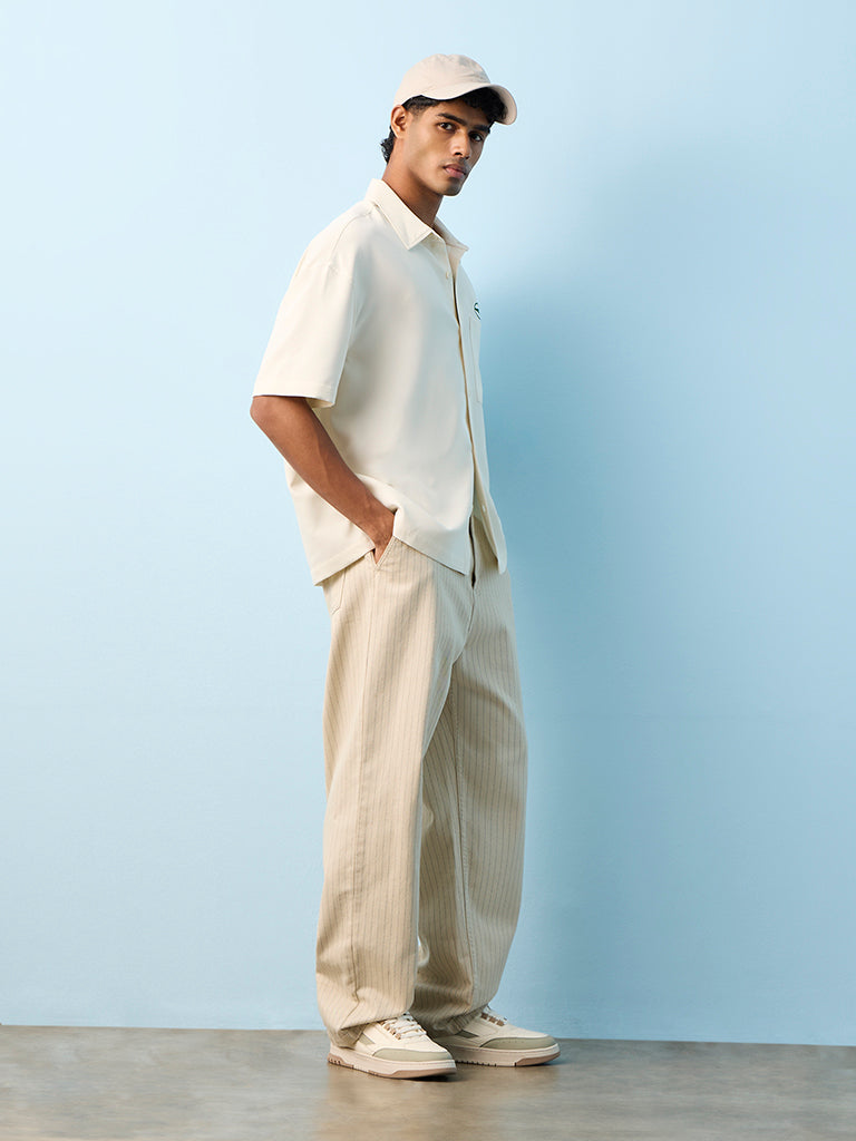 Nuon Off-White Text Embroidered Relaxed-Fit Shirt