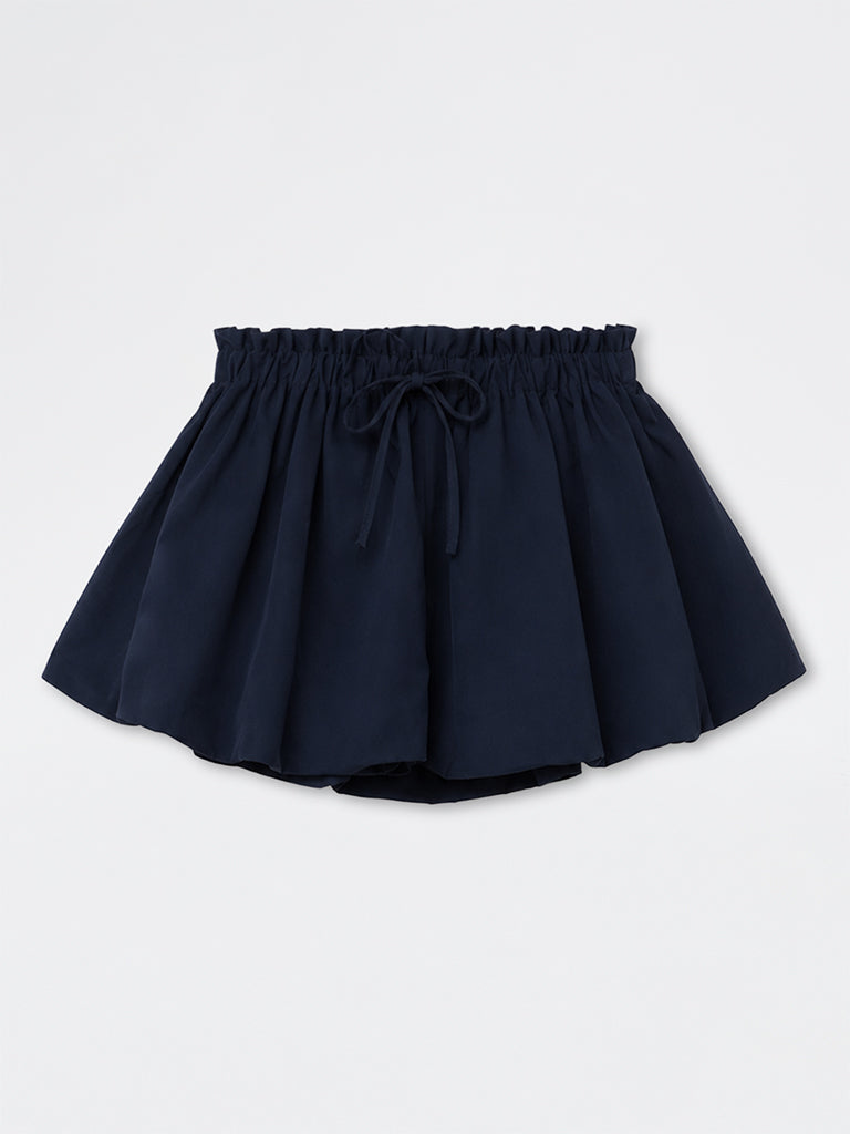 Girls Navy High-Rise Bubble Skirt