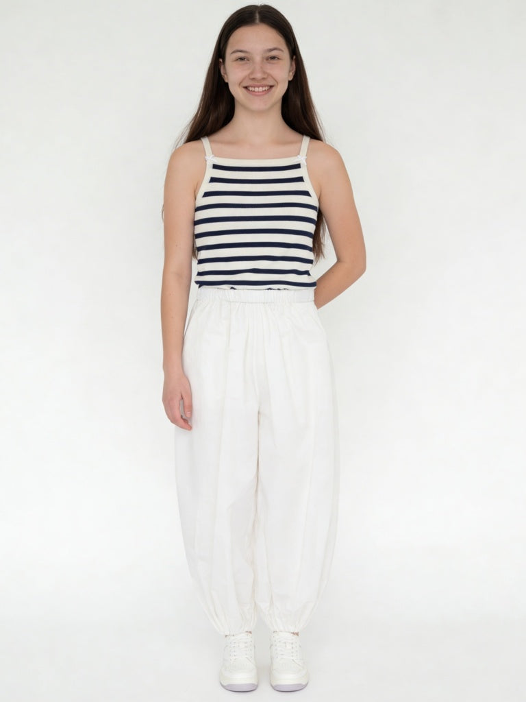 Girls White High-Rise Harem Cotton Pants