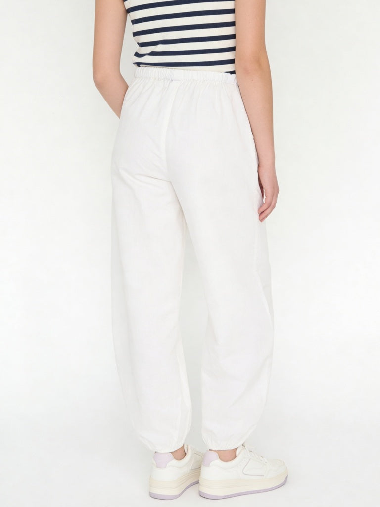 Girls White High-Rise Harem Cotton Pants