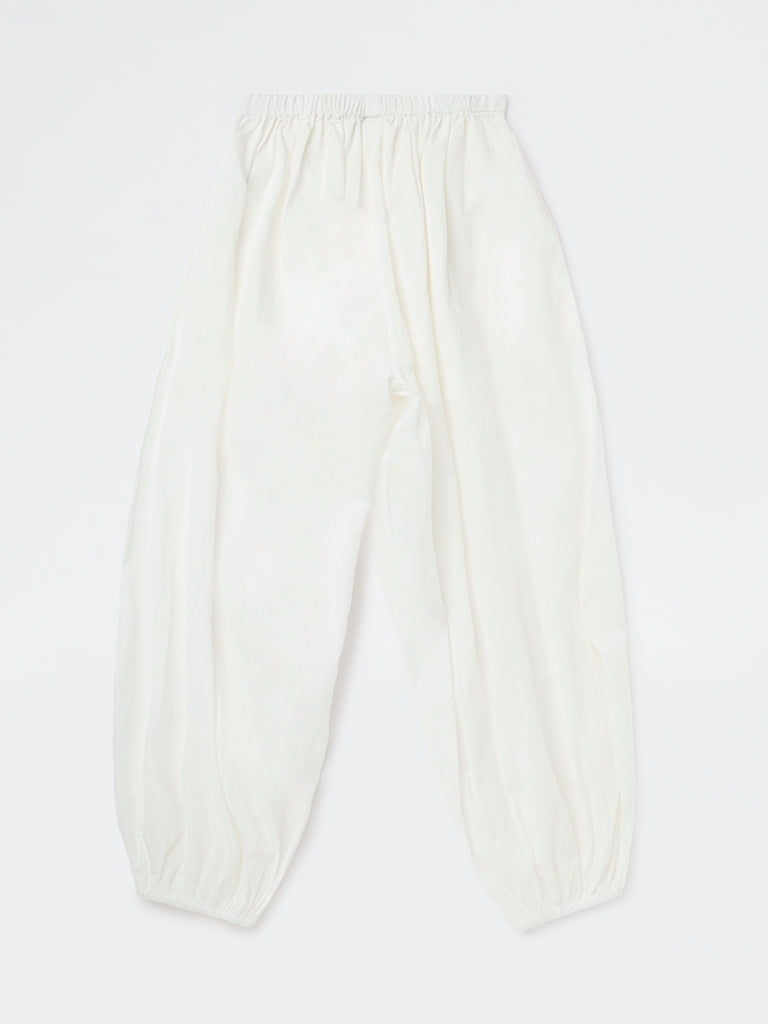 Girls White High-Rise Harem Cotton Pants
