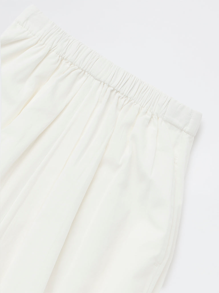 Girls White High-Rise Harem Cotton Pants