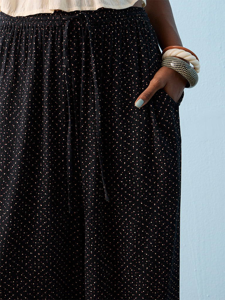 Bombay Paisley Black Printed Harem-Style Cotton-Blend Pants