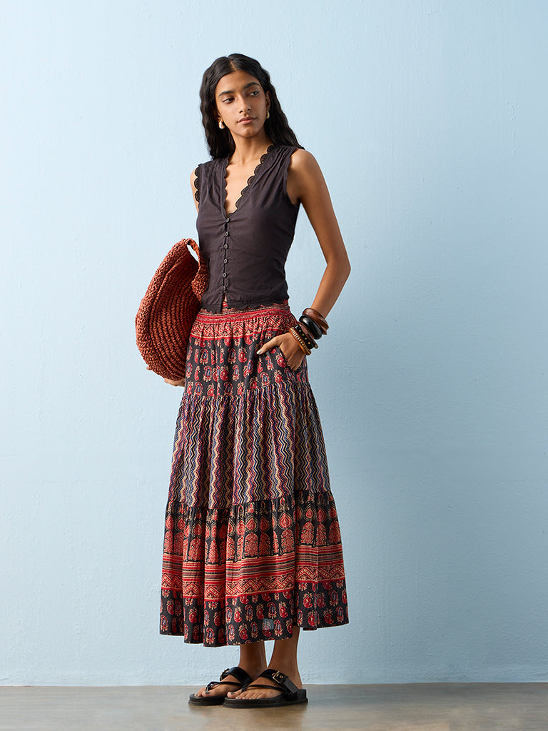 Bombay Paisley Black Printed Cotton Skirt