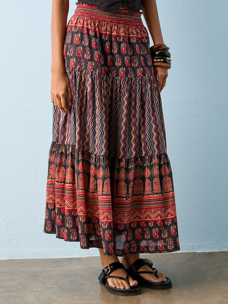 Bombay Paisley Black Printed Cotton Skirt