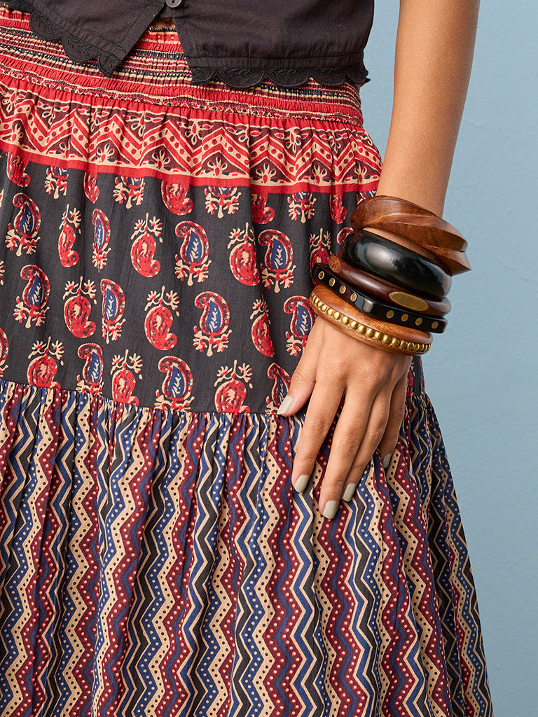 Bombay Paisley Black Printed Cotton Skirt