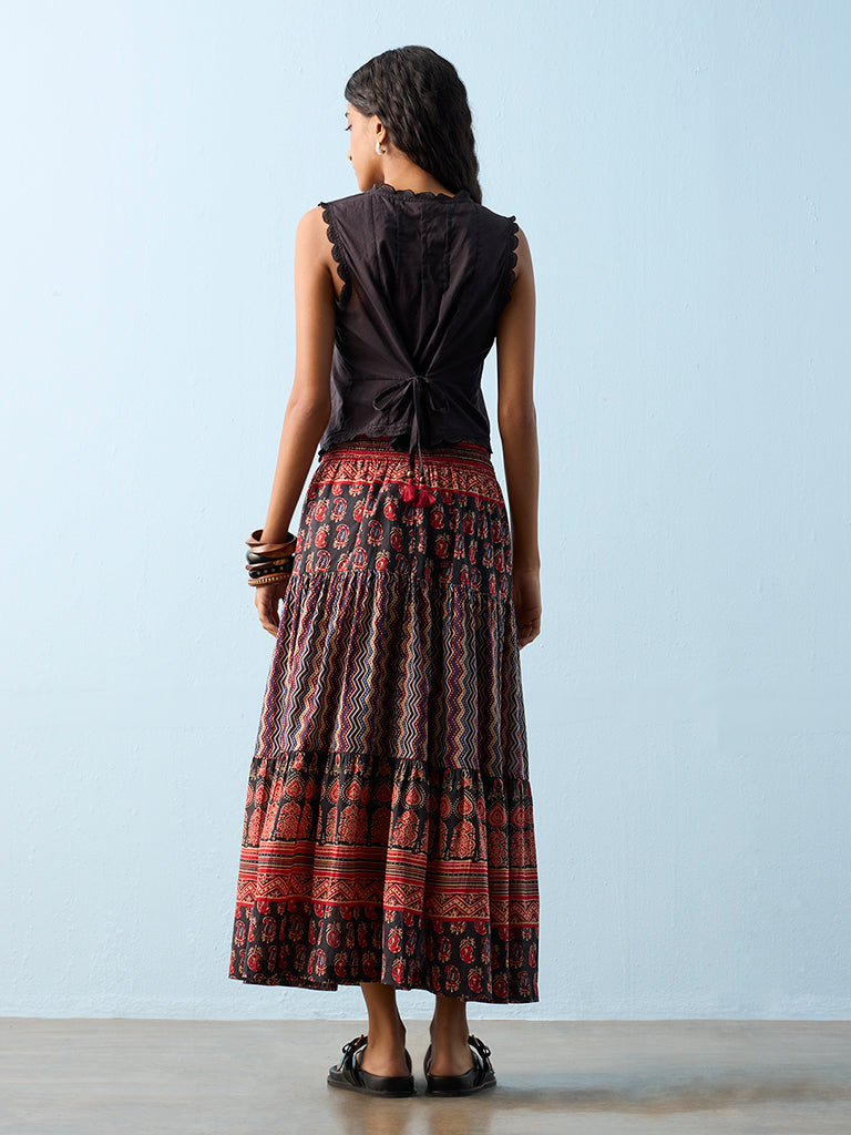 Bombay Paisley Black Printed Cotton Skirt
