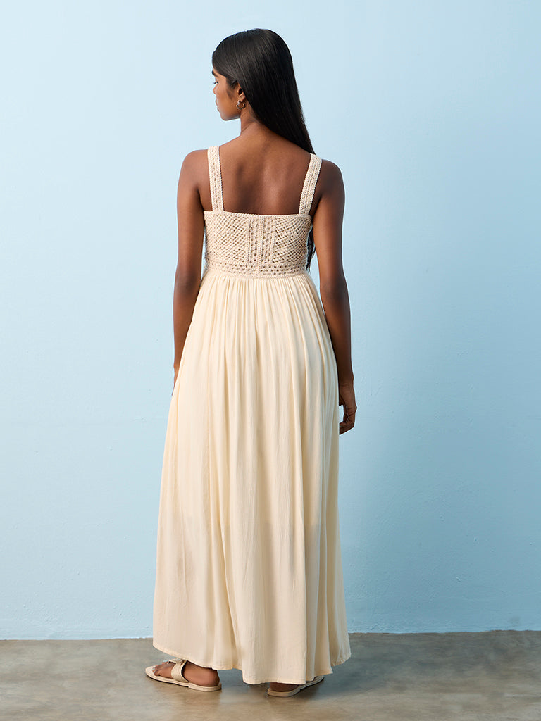 Bombay Paisley Off-White Crochet Design A-Line Dress