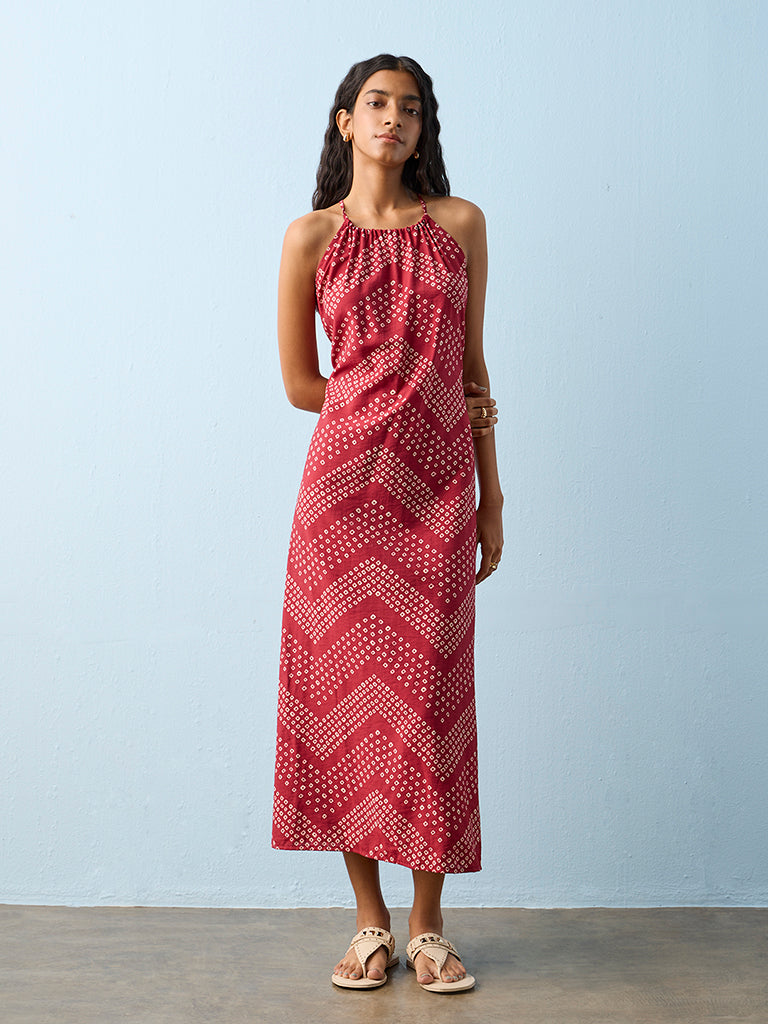 Bombay Paisley Red Chevron Pattern A-Line Dress