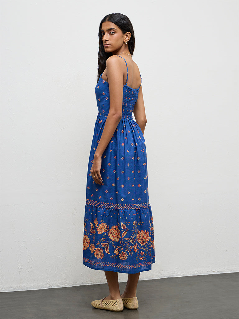 Bombay Paisley Blue Printed Cotton A-Line Dress