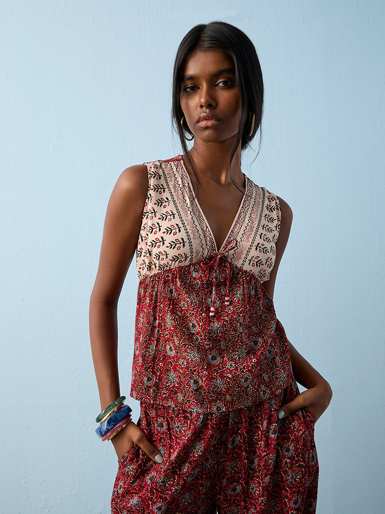 Bombay Paisley Red Botanical Printed Top