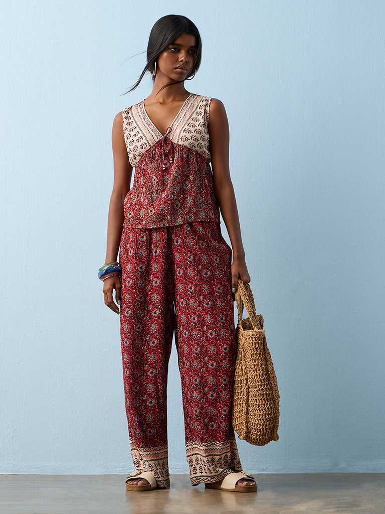 Bombay Paisley Red Botanical Printed Top