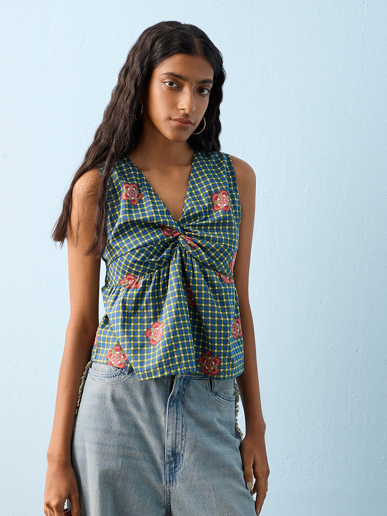 Bombay Paisley Blue Printed Cotton Top