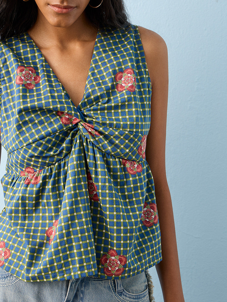 Bombay Paisley Blue Printed Cotton Top