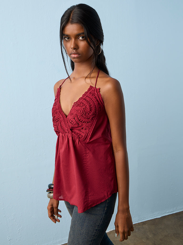 Bombay Paisley Red Embroidered Cotton Top