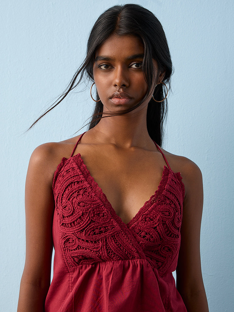 Bombay Paisley Red Embroidered Cotton Top